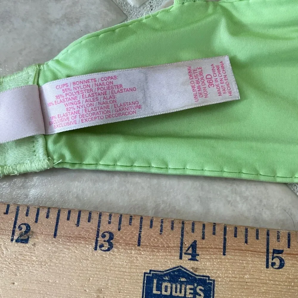 Victoria's Secret VERY SEXY Unlined Floral laced green Demi Bra. Sz 36D